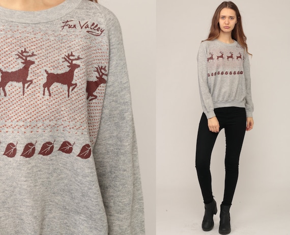 Deer Sweatshirt Animal Sweatshirt 80s Jumper Pullover Sweat Shirt Reindeer Shirt Graphic Print Shirt Hipster Vintage Slouchy Medium