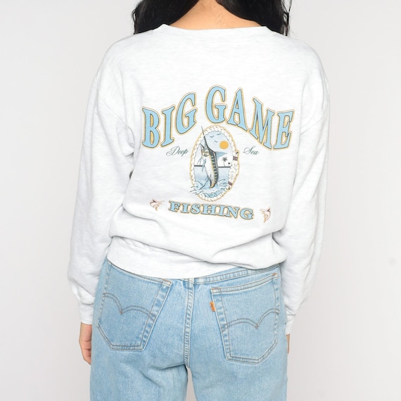 Fishing Sweatshirt 90s Mazatlan Mexico Shirt Travel Trout Deep Sea Fish Shirt Crewneck Nautical Boat Shirt Vintage Slouchy Grey Small