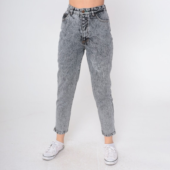 Grey Acid Wash Jeans 80s 90s Bongo Mom Jeans High Waisted Rise Denim Pants Tapered Skinny Jeans Vintage 1990s Extra Small xs