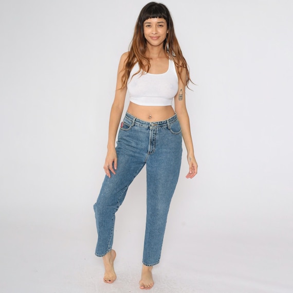 Vintage 90s Bongo Jeans Mom Jeans High Waisted Slim Jeans 1990s Denim Tapered Pants Medium Wash Blue Size 13R Medium 30