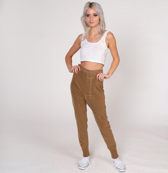 Brown Thermal Pants 80s Long Johns Wool Blend Leggings Pajama Pants Warm Winter Layering Open Fly Vintage 1980s Men's Medium M