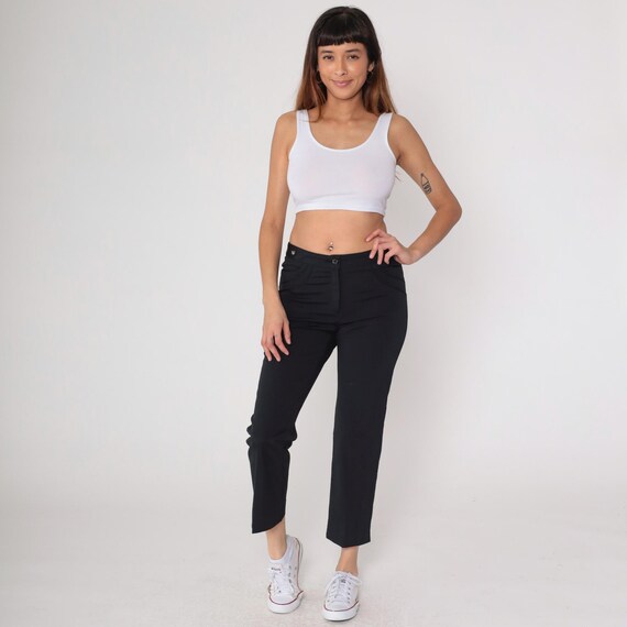 Reindeer Patch Pants Y2K Black Cropped Trousers Embroidered Christmas Holiday High Waist Ankle Length Vintage Straight Leg  Medium M