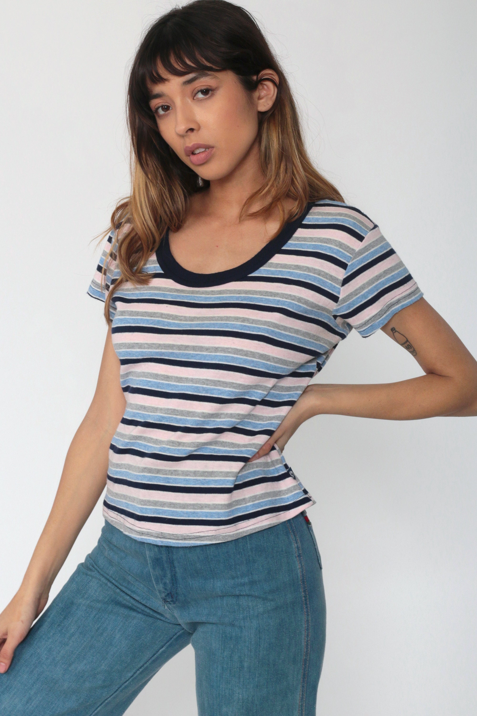 90s striped shirt outfit