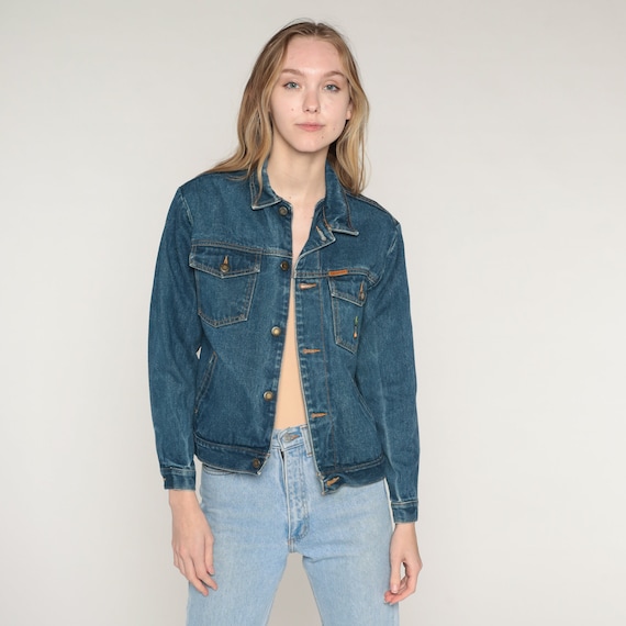 Vintage Blue Jean Jacket 80s Onion Embroidered Denim Jacket Retro Button up Streetwear Coat Basic Plain Casual Minimal 1980s Extra Small xs