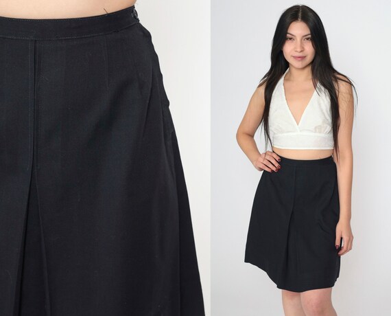 Black Pleated Skirt 60s Mini Skirt High Waisted Plain Simple A line Classic Chic Preppy Retro Secretary Vintage 1960s Extra Small Xs Etsy Canada