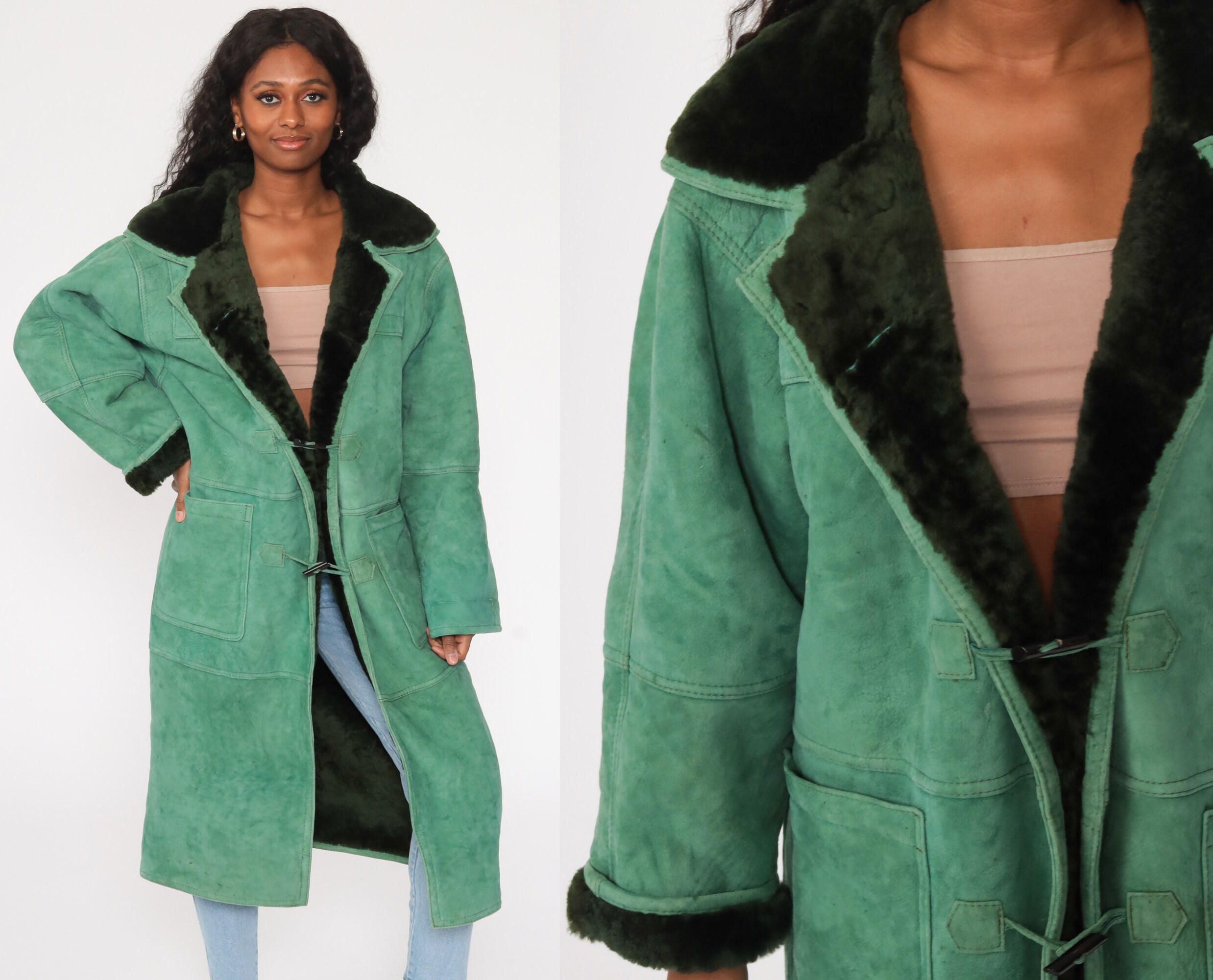 Green sheepskin coat Clearance