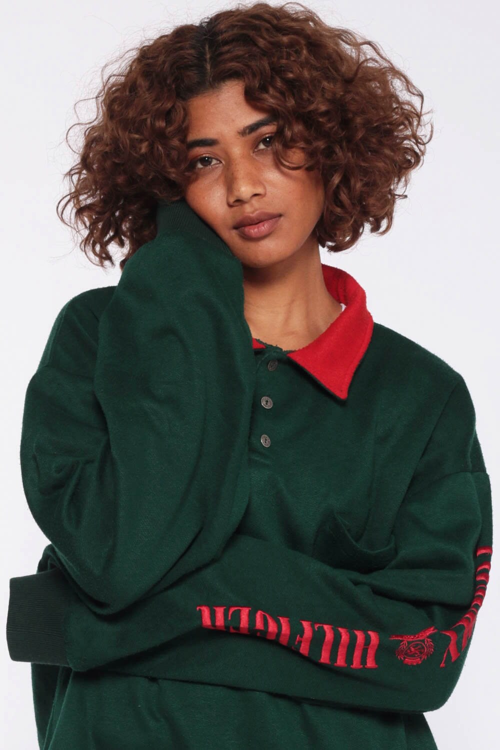 Tommy Hilfiger Sweatshirt Green Polo Sweatshirt 90s Streetwear Grunge Baggy Pullover Jumper 