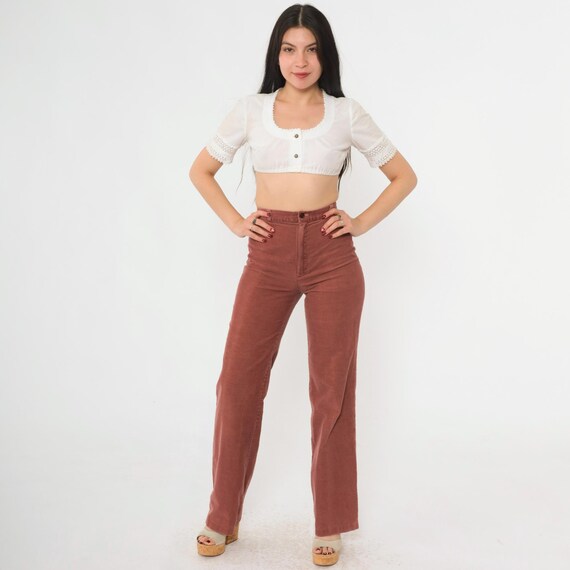 Vintage Corduroy Pants 80s Russet Brown High Waisted Straight Leg Trousers 1980s Earth Tone Fall Smooth Pocketless Back Extra Small xs
