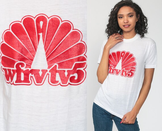 NBC Peacock Shirt 80s WFRV TV 5 Green Bay Wisconsin Burnout Tee Retro TShirt Graphic T Shirt Tv Single Stitch Thin Tee Vintage Small Medium