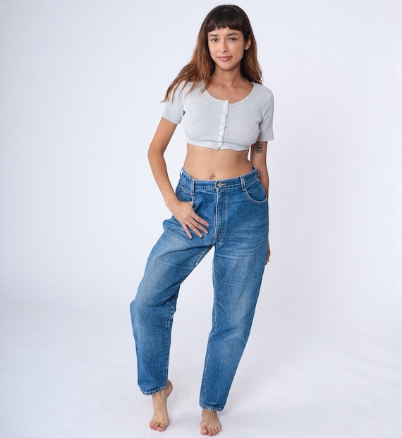 90s Gitano Jeans High Waisted Relaxed Tapered Jeans Denim Pants Faded Whiskered Blue Mom Jeans Vintage 1990s Large 32