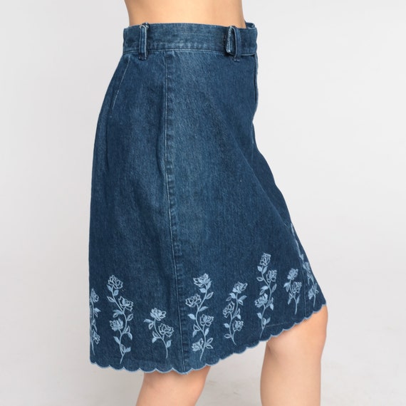 Floral Denim Skirt Y2K Embroidered Mini Jean Skirt Retro High Waisted Pencil Skirt Casual Dark Wash Blue Vintage 00s Liz Claiborne Small S 6
