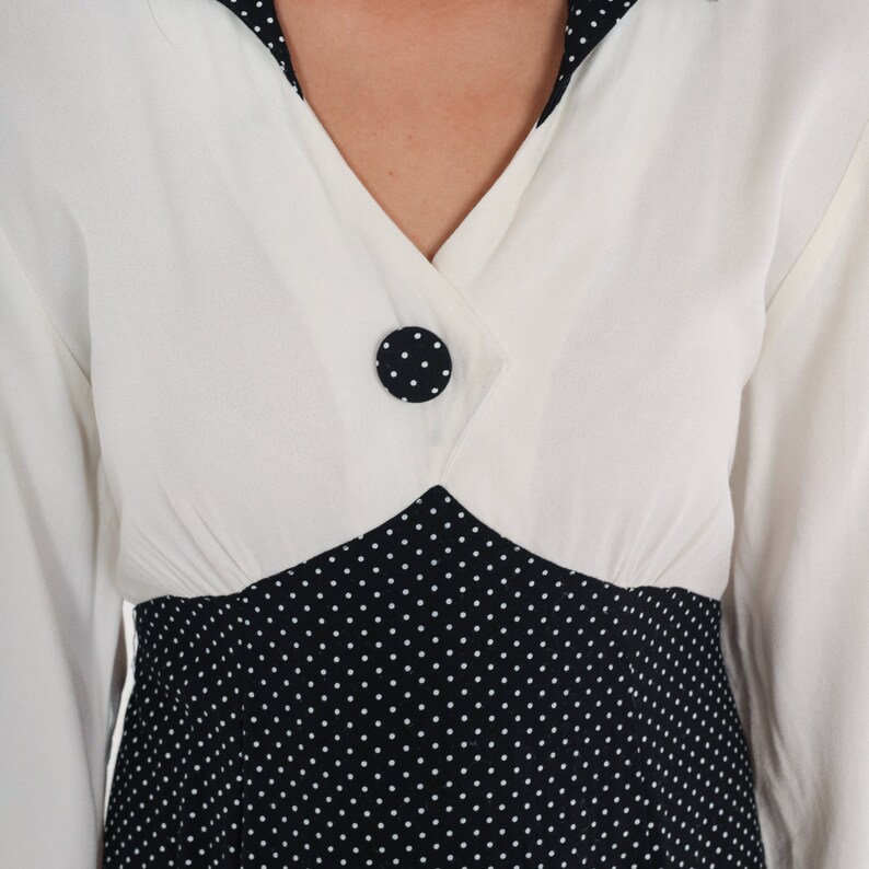 Polka Dot Mini Dress 90s Does 60s Mod Babydoll Dress Black White Long