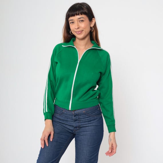 Track Jacket Zip Up Sweatshirt 80s Striped RAGLAN Sleeve Kelly Green 1980s Hip Hop Sports Vintage Old School Small S