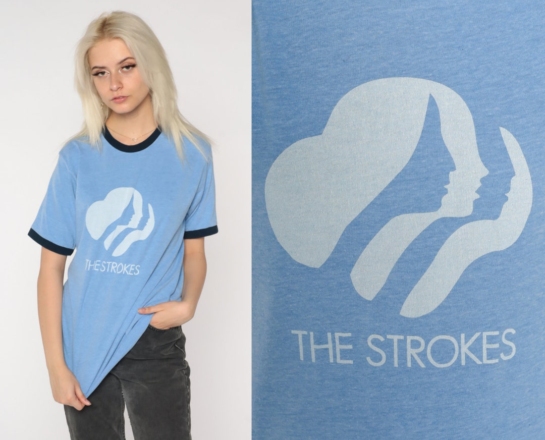 Vintage the Strokes Shirt Y2K Rock Band Blue Grape Baby Blue Ringer T