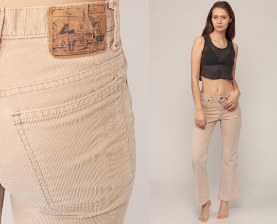 Corduroy Pants 70s Bell Bottoms Hippie Trousers High Waisted Trousers Boho Pants Flared Tan Sand 80s Vintage Bohemian Small 26 2