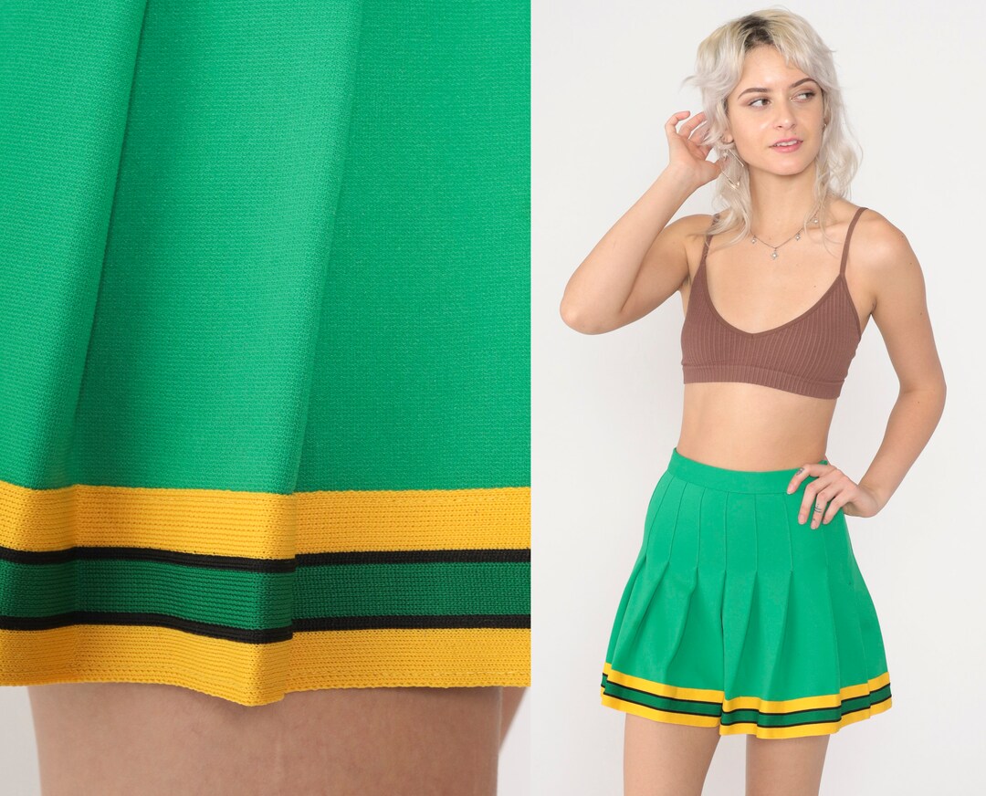 70s Cheer Skirt Green Pleated Mini Tennis Skirt High Waist Etsy