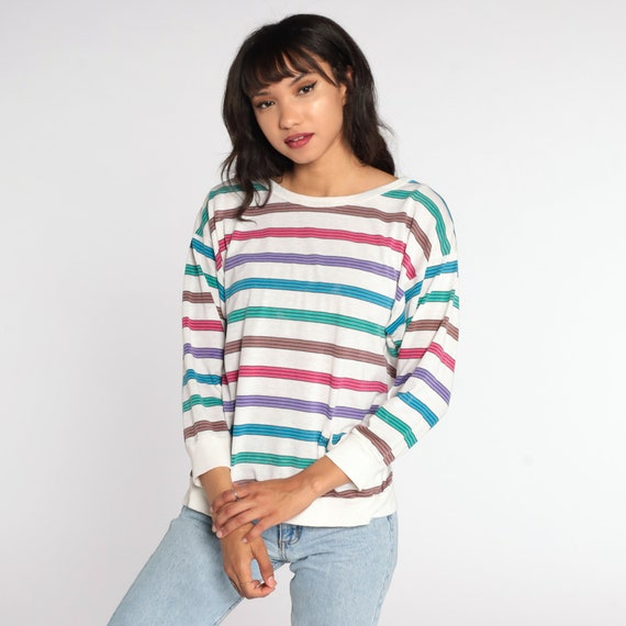 Striped Rainbow Shirt 80s Shirt Striped Blouse Sl… - image 4