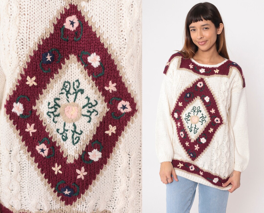 Vintage 90’s knitted zip up hoodie cream sweater