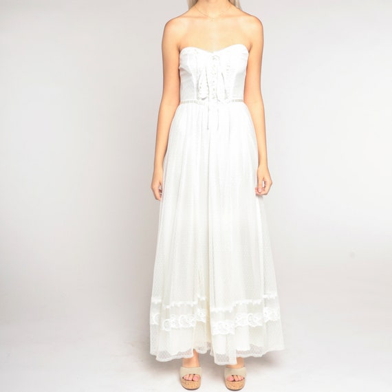 Vintage Wedding Dress 70s White Lace Maxi Dress P… - image 8