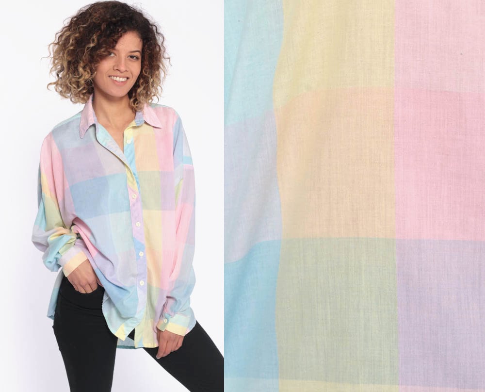 80s Pastel Rainbow Shirt -- Baby Blue 