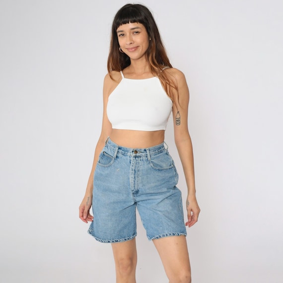 Vintage 90s Jean Shorts High Waisted Denim Shorts Retro Mom Mid Length High Rise Basic Tomboy Blue 1990s Small S 27