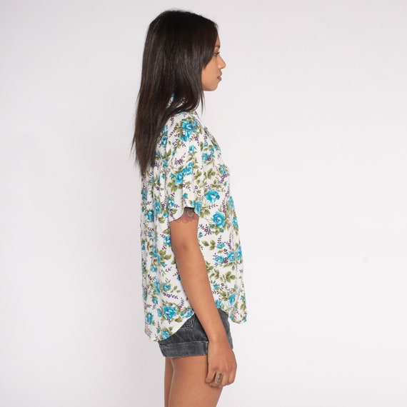 Rose Print Top 90s White Floral Shirt Button Up B… - image 5