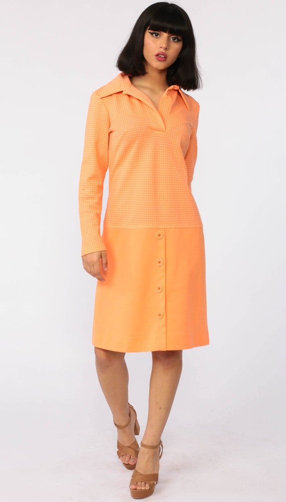 60s Mod Dress Orange Drop Waist Polka Dot Space A… - image 2