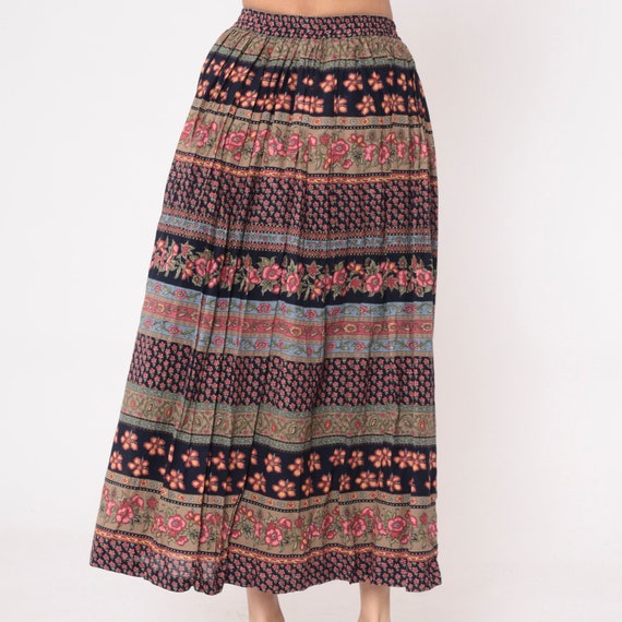 Floral Midi Skirt 90s Striped Patchwork Skirt Sus… - image 7