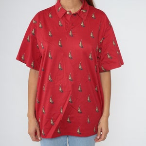 Ralph Lauren Polo Shirt 90s Red Nautical Sailboat Shirt Button Up T-shirt Retro RLP Preppy Short Sleeve Cotton Vintage 1990s Men's Large image 6