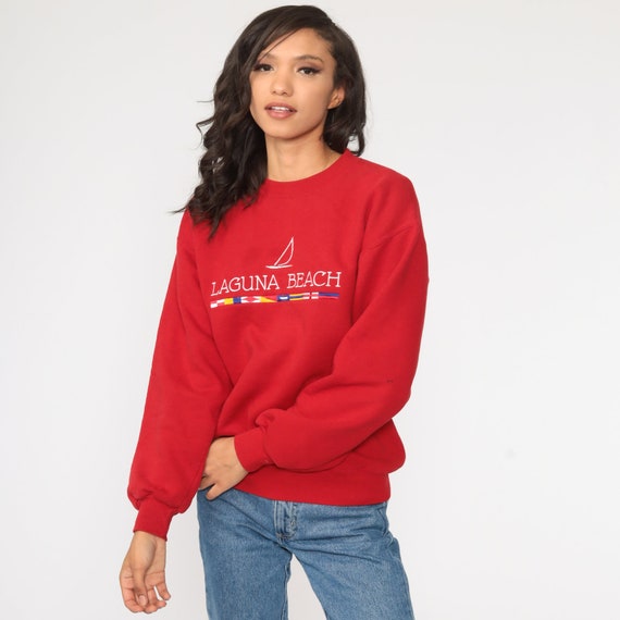 Laguna Beach Shirt Sailboat Sweatshirt Faded Red California Retro Pullover 90s Graphic Slouch 1990s Crewneck Vintage Small Medium