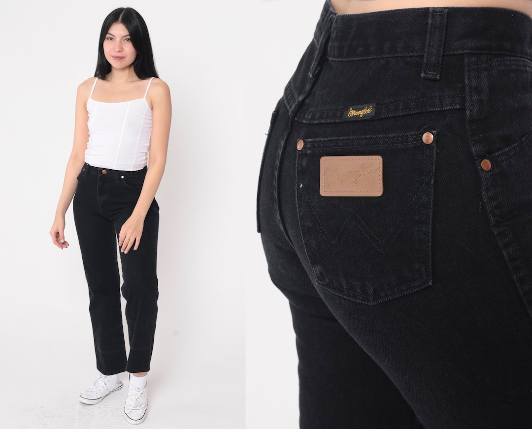 Black Wrangler Jeans 90s Straight Leg Jeans Mid Rise Waist