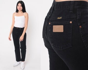 Black Wrangler Jeans 90s Straight Leg Jeans Mid Rise Waist Jeans Denim Pants 1990s Western Rodeo Jeans Vintage Extra Small xs