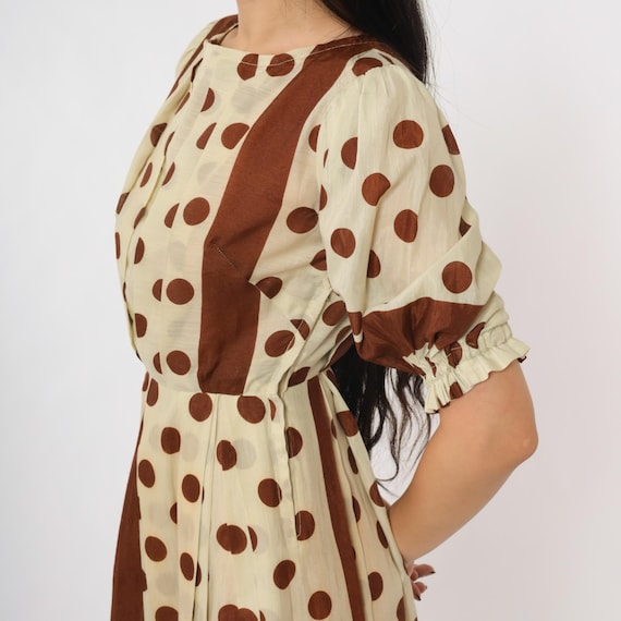 60s Polka Dot Dress Vintage Brown Beige Puff Sleeve Fit and Flare Extra  Small XS Knee Length Retro Mod Party Style Short Sleeve 1960s - Etsy