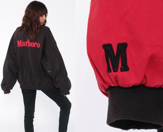 Reversible Marlboro Jacket Bomber Jacket 90s Baseball Cigarette 80s Windbreaker Red Black 1980s Retro Sport Coat Vintage Extra Large xl xxl