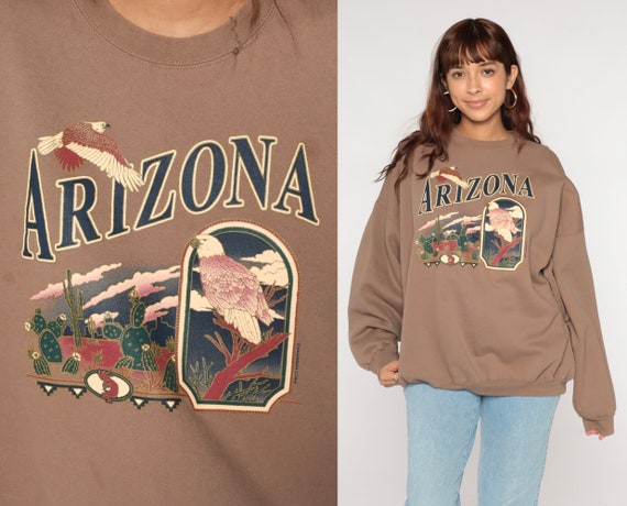 Arizona Sweatshirt y2k Glittery Cactus Eagle Desert Shirt Southwest Graphic College Sweater Pullover Crewneck Vintage Brown 00s 2xl xxl
