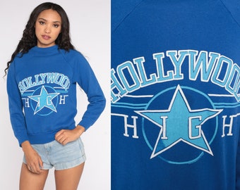 Hollywood High Sweatshirt 80s Sweatshirt Royal Blue Graphic Television Raglan Sleeve Slouchy 1980s Vintage Pullover Small Medium