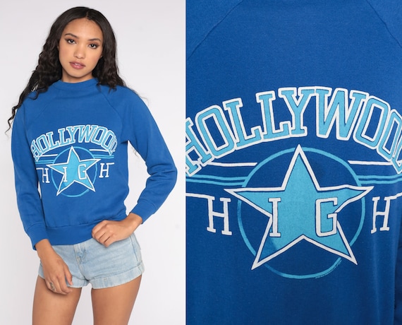 Hollywood High Sweatshirt 80s Sweatshirt Royal Blue Graphic Television Raglan Sleeve Slouchy 1980s Vintage Pullover Small Medium
