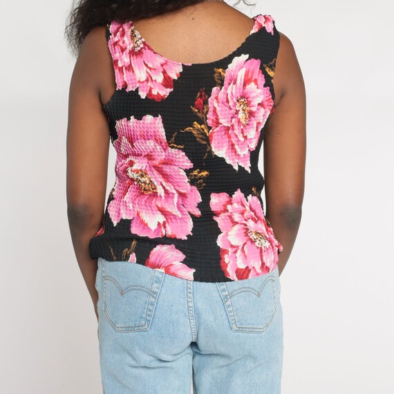 Black Floral Tank Top Y2K Popcorn Texture Blouse Stre… Gem