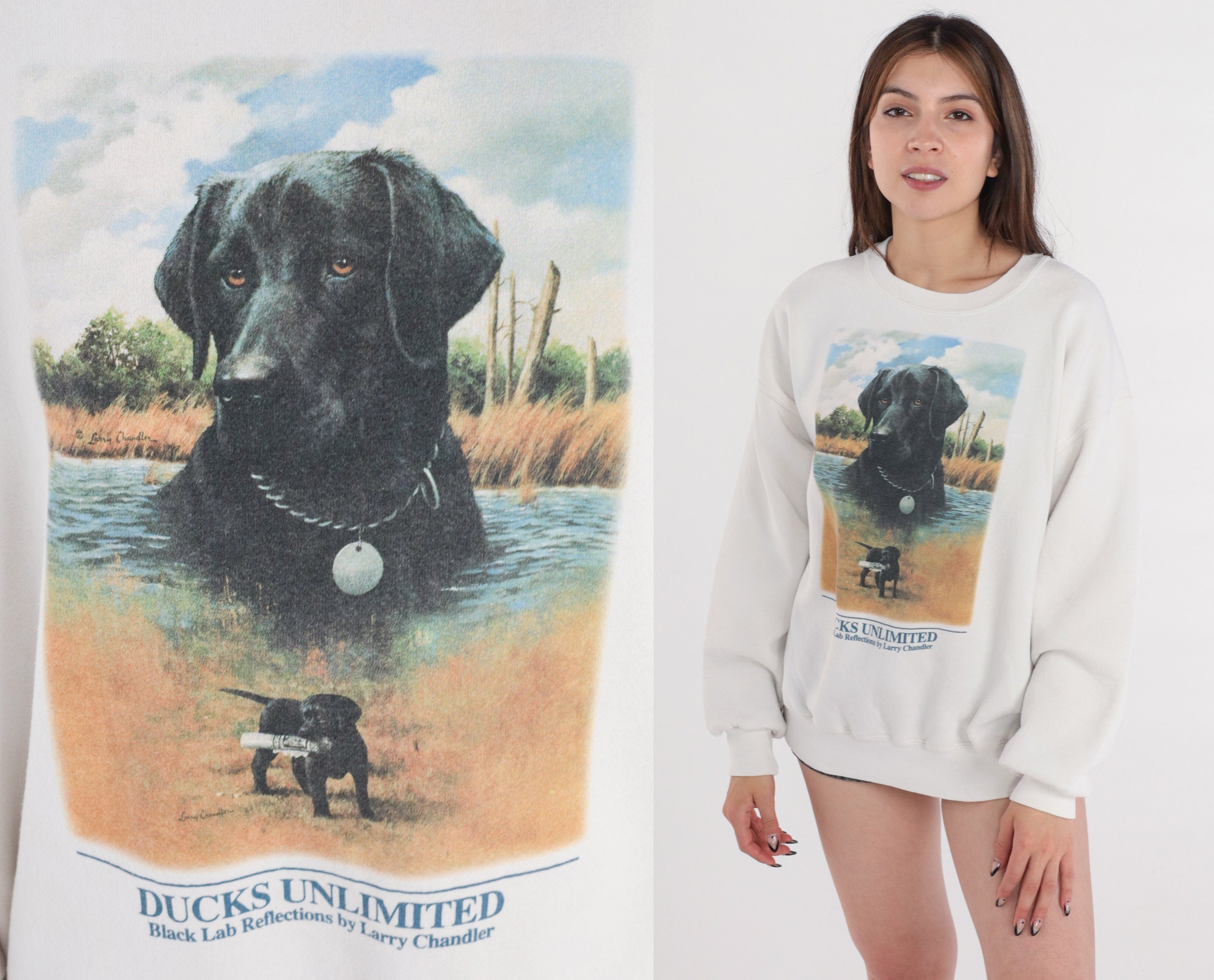 Black Lab Dog Sweatshirt 90s Labrador Retriever Sweater Ducks