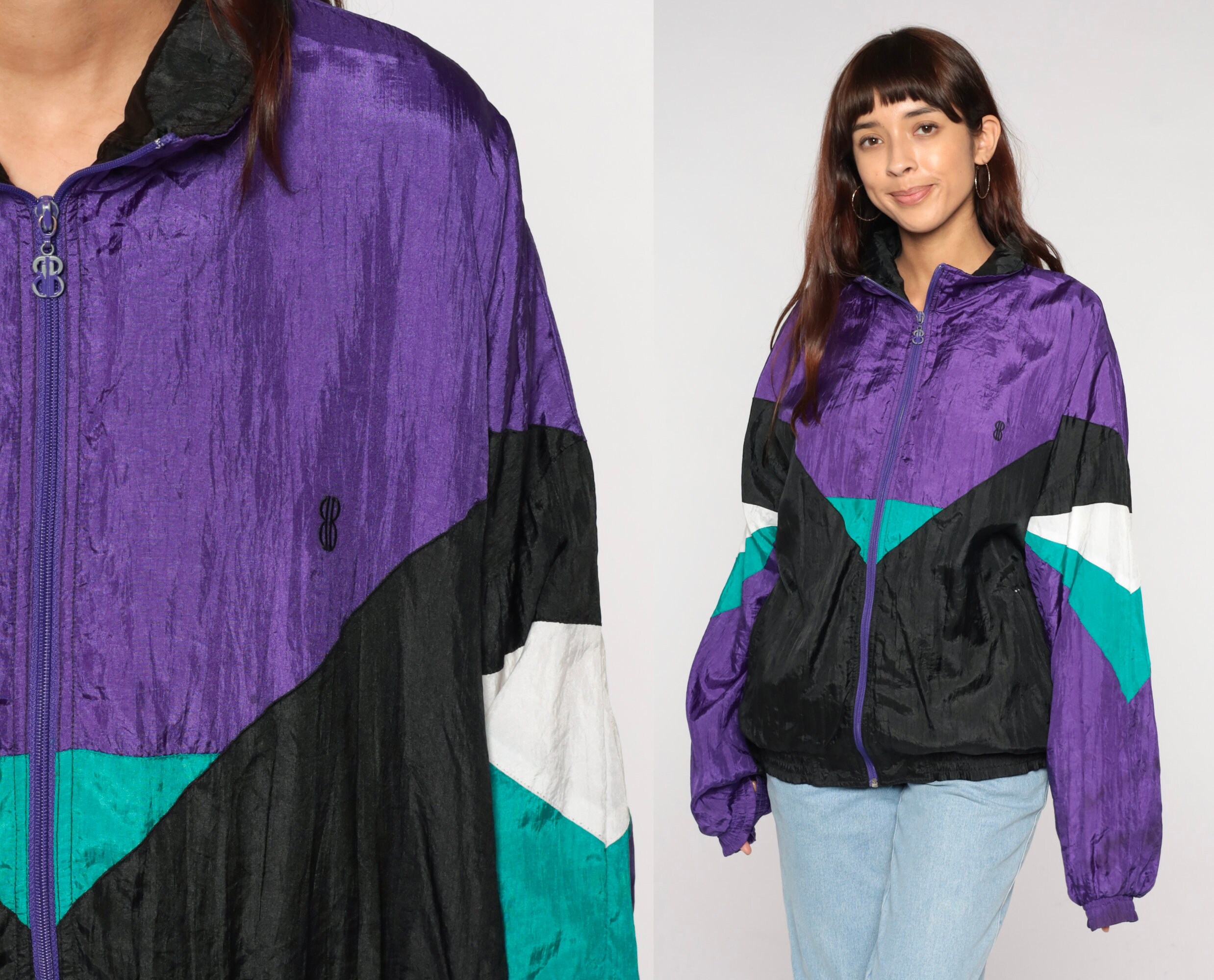 90s Windbreaker Purple Black Color 