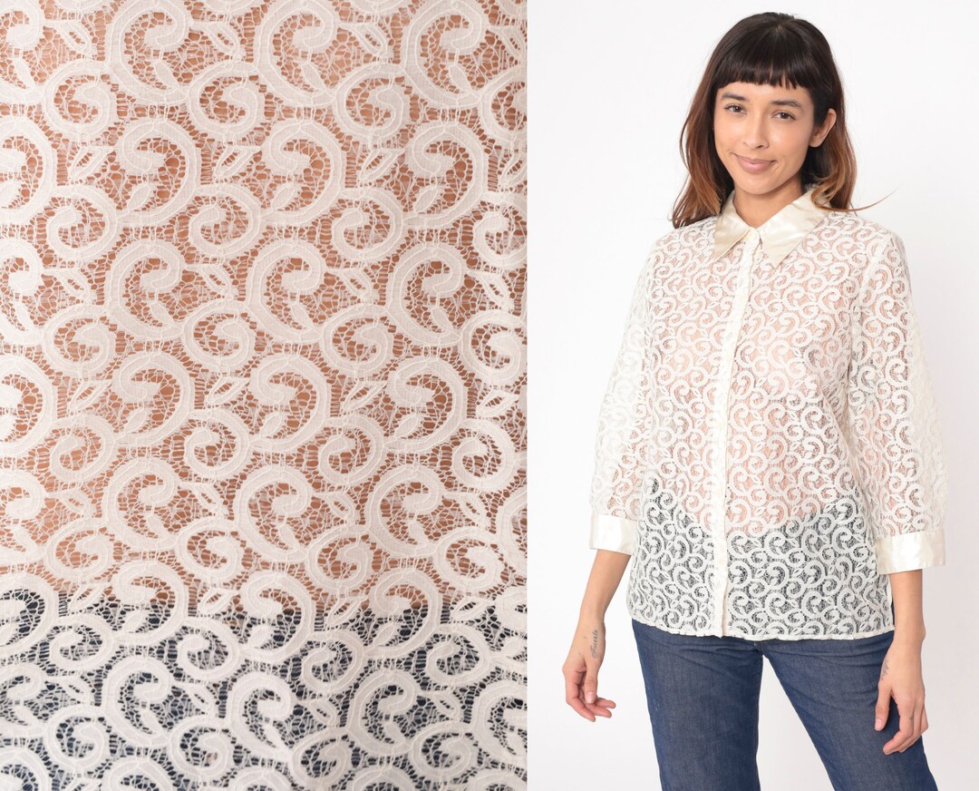 90's White Lace Blouse