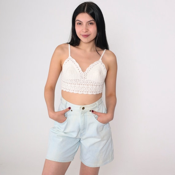 Light Wash Denim Shorts 90s High Waisted Jean Shorts Retro Mom Shorts Stone Wash High Rise Tomboy White Blue Vintage 1990s Chic Small 26