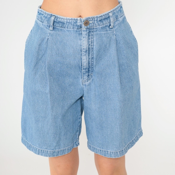 Vintage 90s Jean Shorts Pleated Denim Shorts Retro High Waisted Mom Shorts Mid Length Blue Summer Streetwear 1990s Chico's Oversized 0 xs