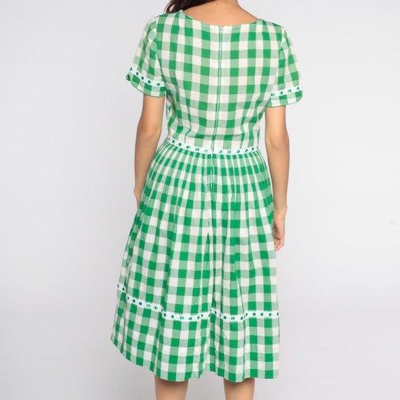 1960s Plaid Dress Green White Buffalo Plaid Dress… - image 9