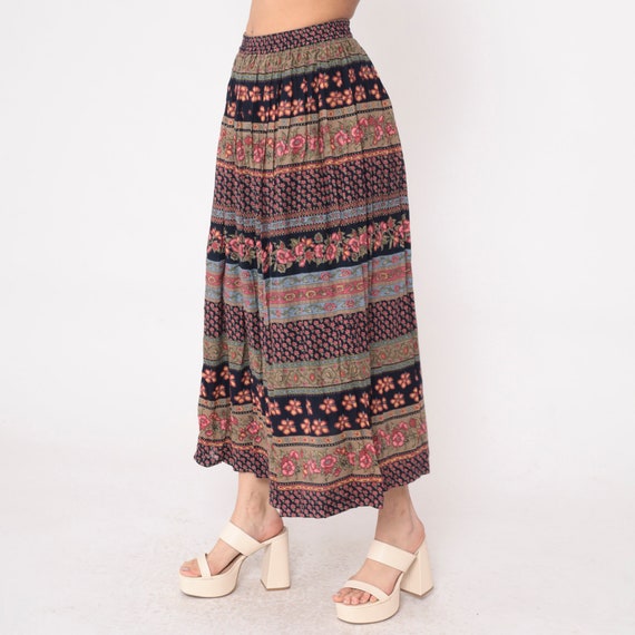 Floral Midi Skirt 90s Striped Patchwork Skirt Sus… - image 5