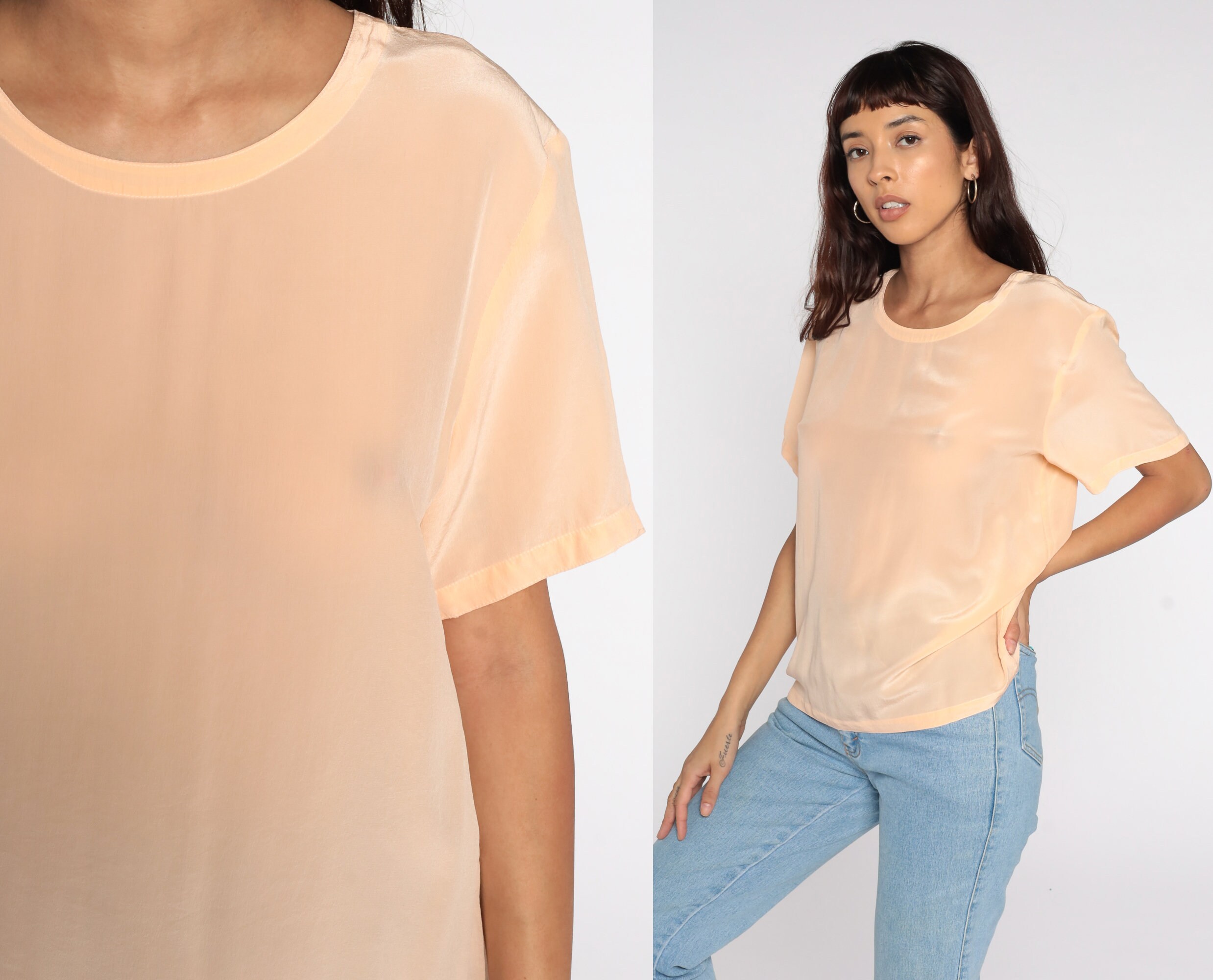 peach silk shirt