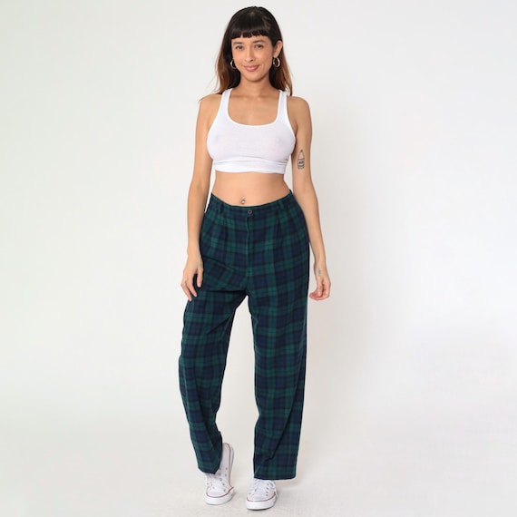 Vintage Pendleton Wool Pants 80s Black Tartan Plaid Wool Trousers Straight Leg Pants High Waisted Checkered Preppy 1980s Large 31 W