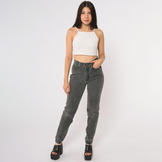 Black Wash Jeans 90s Chic High Waist Straight Leg Denim Grunge Alternative Slim Fit Tapered Leg Pants Distressed Size 5 Small S