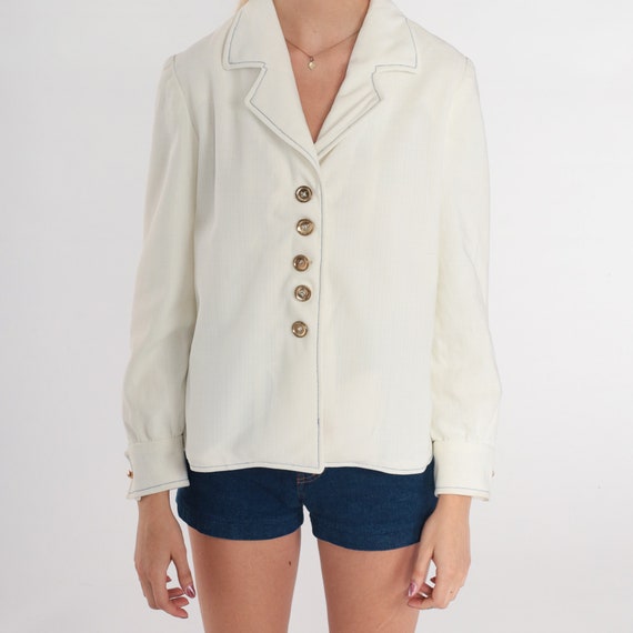 White Button Up Shirt 70s Blouse Vintage Plain To… - image 7