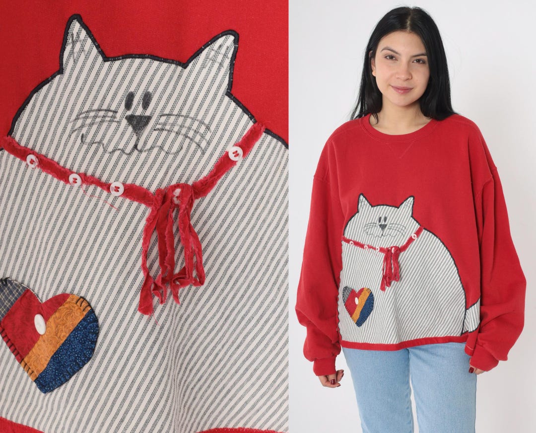 80s-90'S SUPA SWEATS Cat Pattern Animal Sweatshirt Trainer Men's XL Cat Pattern Vintage /eaa526553